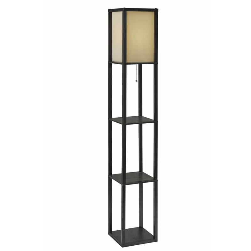 Floor Lamp with Natural Wood Finish Storage Shelves - Black