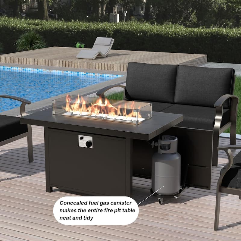 Kullavik Aluminum Outdoor Patio Furniture with Curved Armrests & Firepit Table