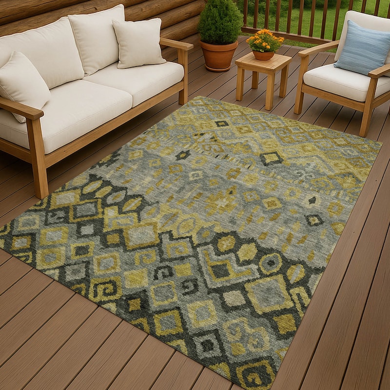 Machine Washable Indoor/ Outdoor Boho Moroccan Chantille Rug