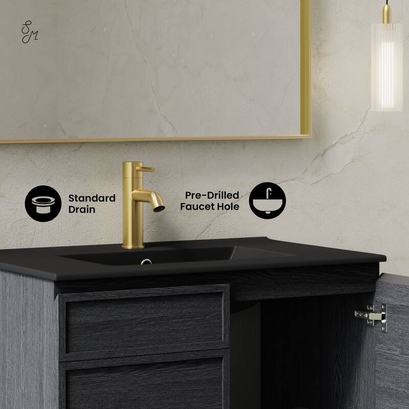 St. Tropez 30" Wall-Mounted Bathroom Vanity In Black Oak With Black Sink Top - 30