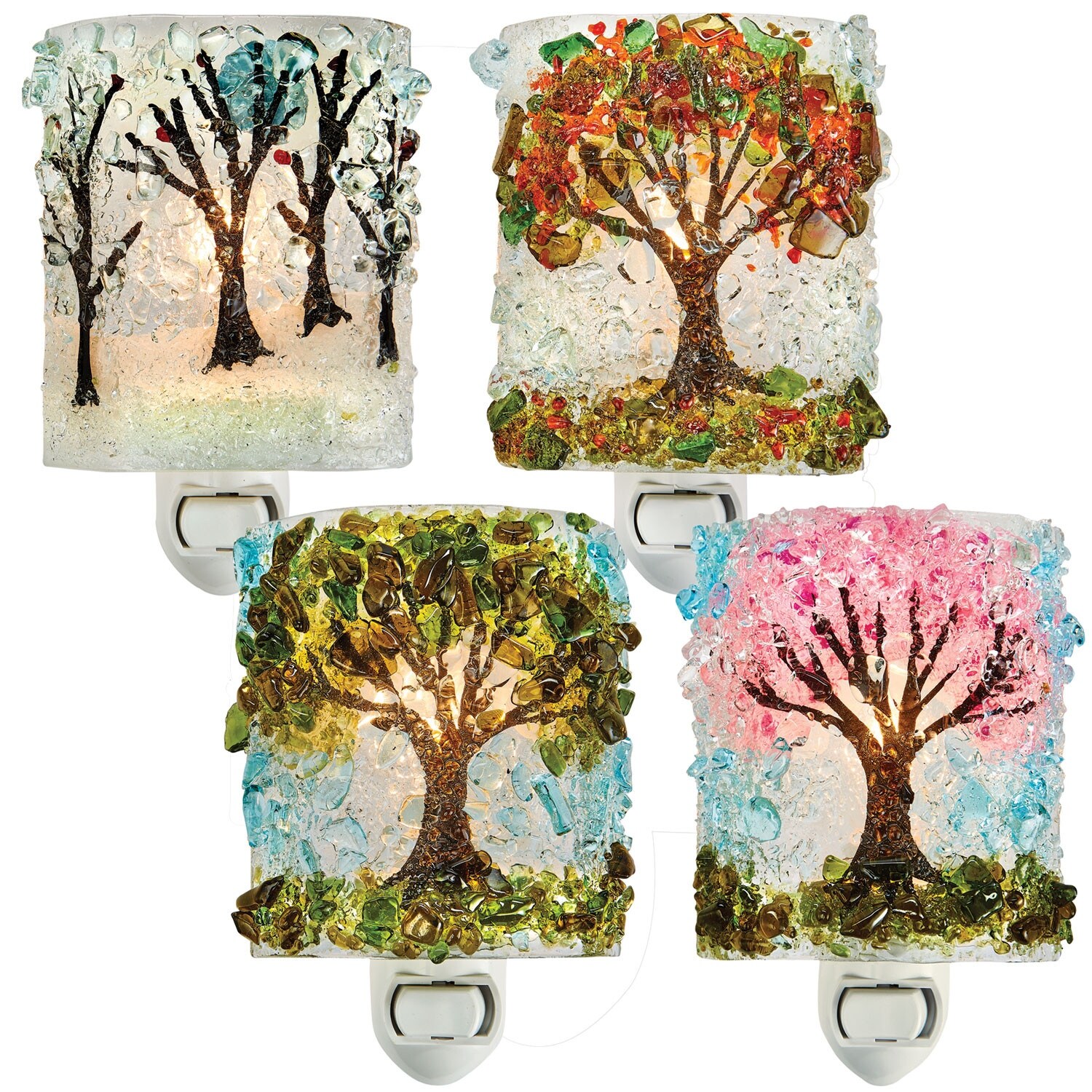 Shop Reborn Glass Four Seasons Night Light Set Of 4 Spring Summer Autumn Winter Hand Made Fused Glass Art Glass Medium Overstock 23502327