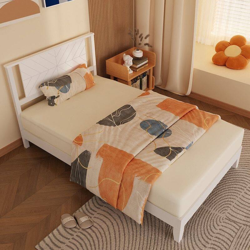 Twin Size Deluxe Bed Frame with Headboard with Solid Wood, No Box Spring Needed, Easy Assembly, White