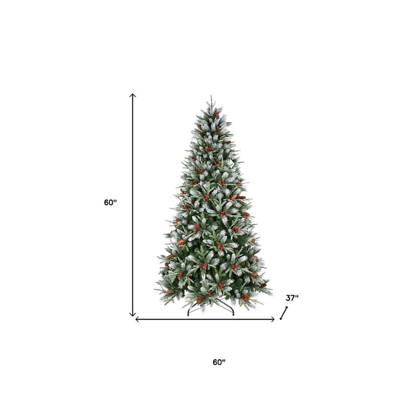 HomeRoots 5' Green And White Full Fir Christmas Tree With Decorations - 60.00 in. x 60.00 in. x 37.00 in.
