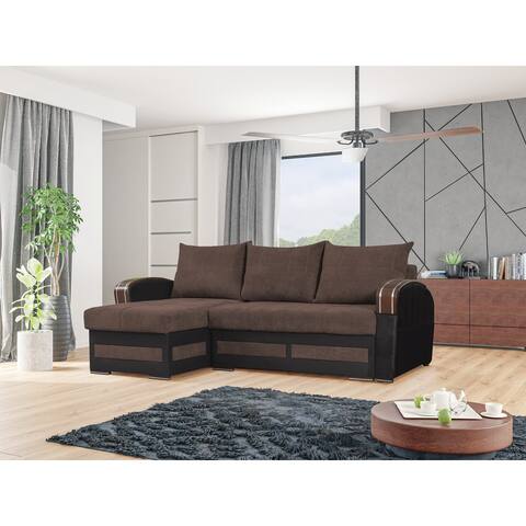 Tommy Brown Modern Reversible Sleeper Sectional with Built-In Storage & Removable Pillow Back
