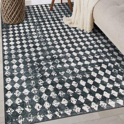 World Rug Gallery Geometric Distressed Abstract Washable Non Slip Area Rug