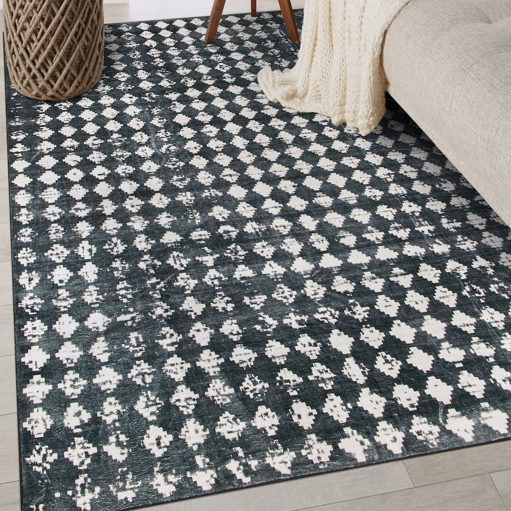 World Rug Gallery Geometric Distressed Abstract Washable Non-Slip Area Rug Perfect for Living Room, Entryway, or Bedroom