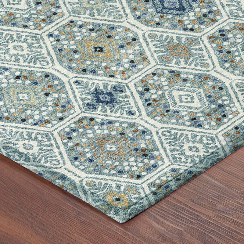Machine Washable Indoor/ Outdoor Modern Hexi Chantille Rug