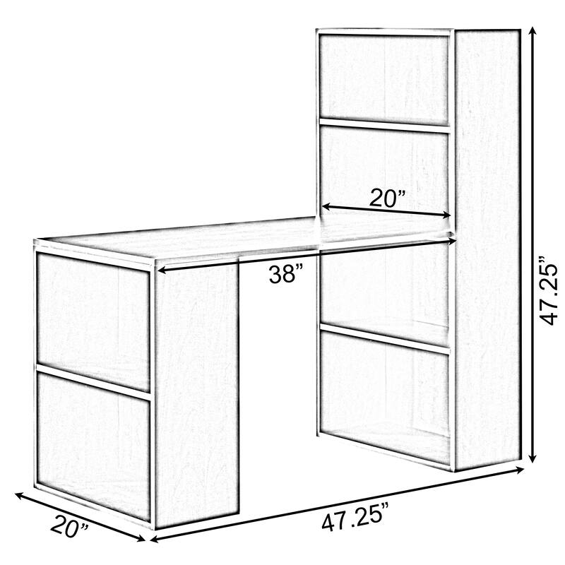 Computer Writing Workstation Table with Combo Bookshelf Bookcase