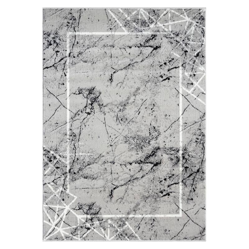 Kimberly Collection Abstract Border Area Rug - 5'3"X7'3" - Gray/Black