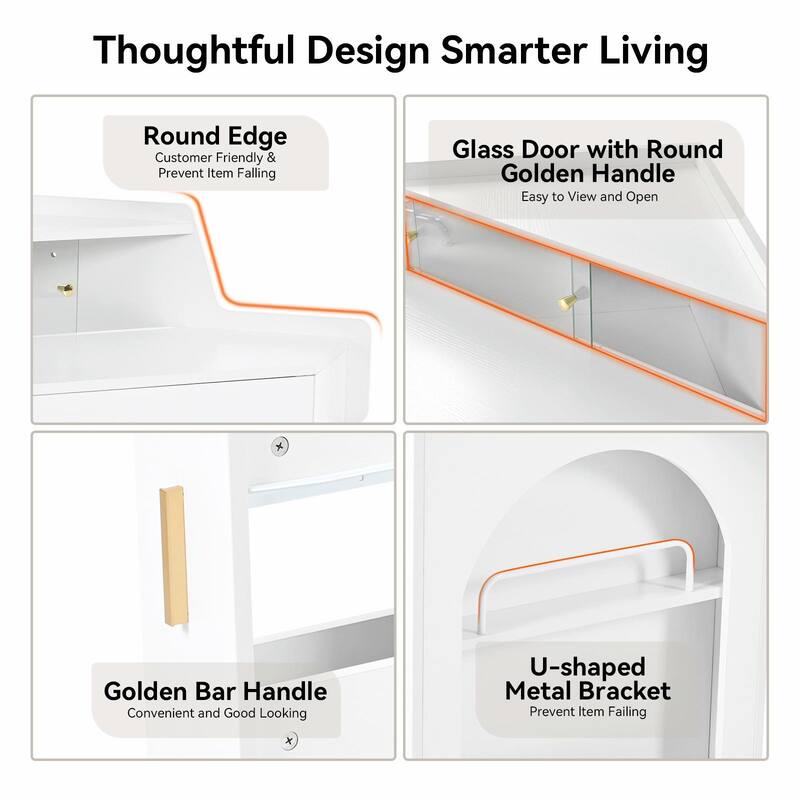Corner Makeup Vanity Desk with Mirror & LED Lights