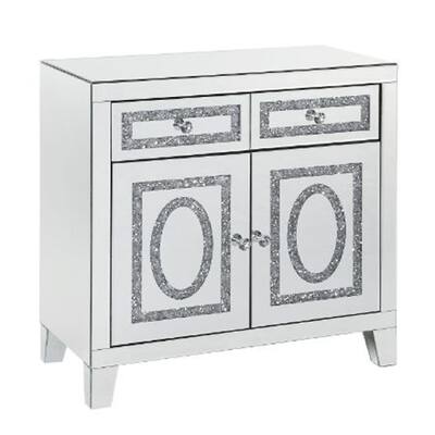 Storage Cabinet with 2 Doors and Faux Diamond Inlays, Silver
