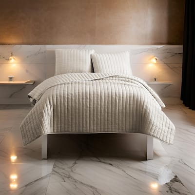 3 Piece Crinkles King Size Coverlet Set with Vertical Stitching, Brown