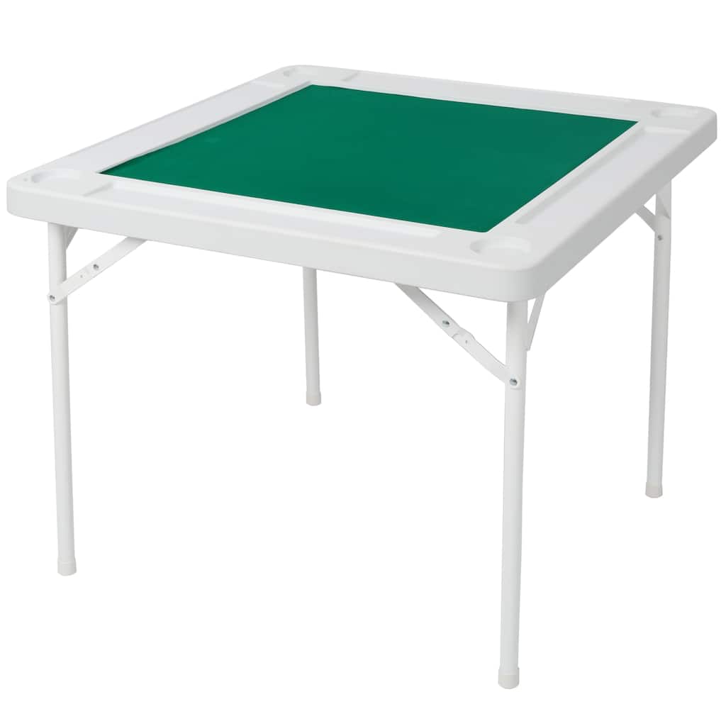 Anmytek Foldable 4-Player Game Table with Cup Holders & Tile Trays, Mahjong Poker Dice Table with Green Felt Surface