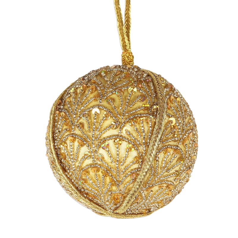 Novica Handmade Golden Christmas Beaded Satin Ornaments (Set Of 4)