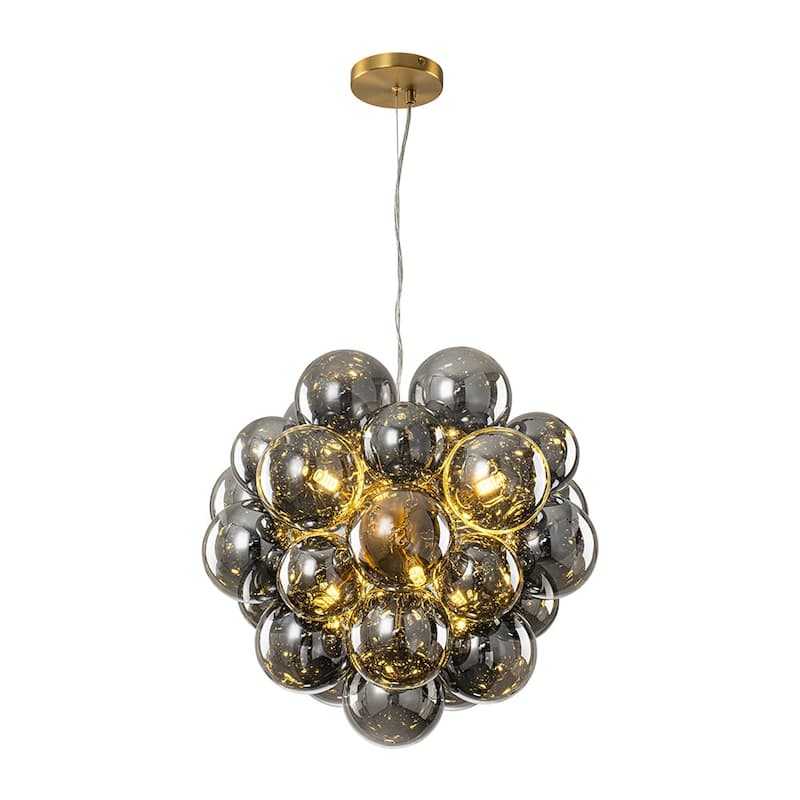 Art Deco 6-Light Dimmable Cluster Smoked Glass Bubble Chandelier