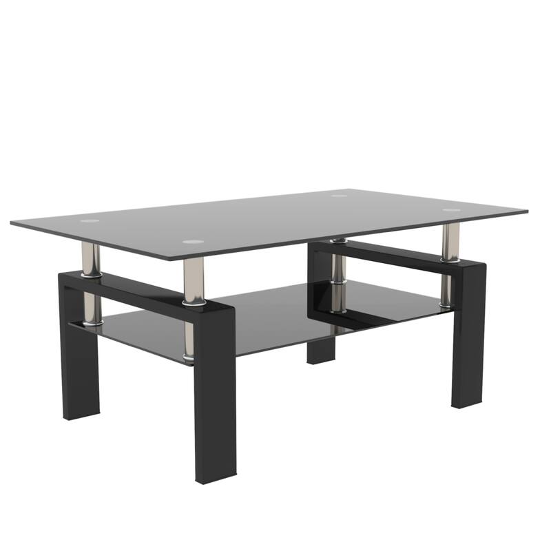 Rectangle Glass Coffee Table, Modern Side Center Tables for Living Room, Living Room Furniture