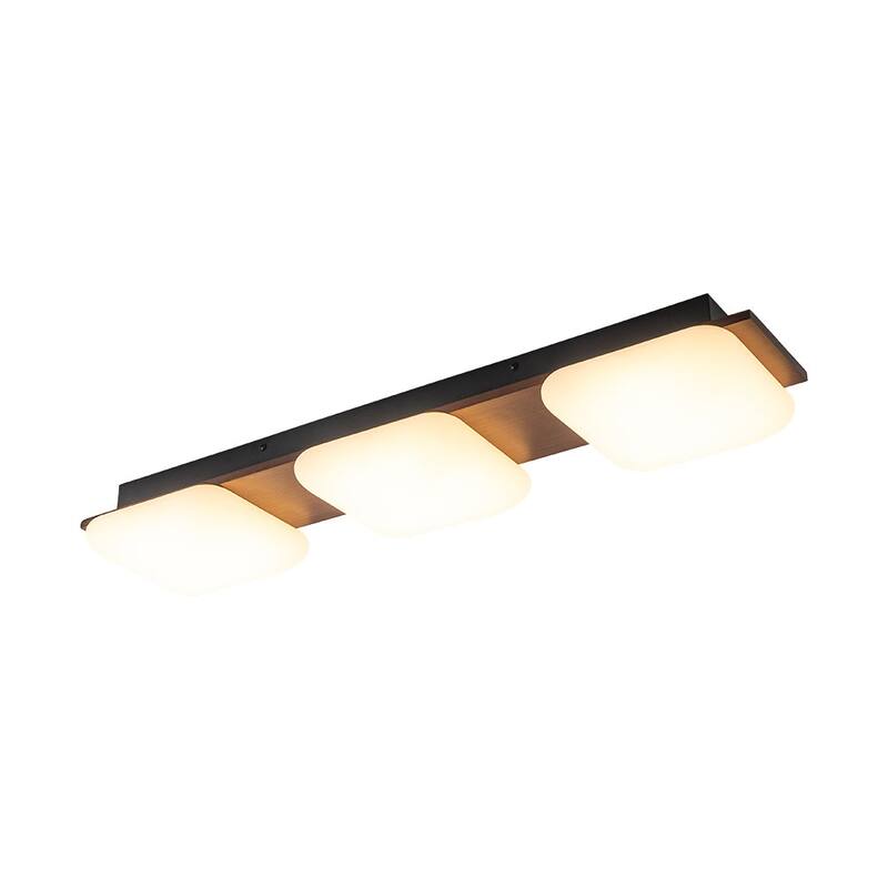 Modern Faux Walnut Wood Grain 3-Light Dimmable LED Flush Mount - 30.7 in