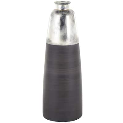 Glass Tall Brushed Two-Toned Floor Decorative Vase with Textured Silver Top - Black - Roche River Decor