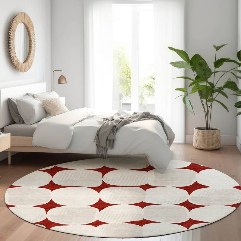 Premium Washable Super Soft Mid Century Modern Mayfield Rug - Burgundy - 8' x 8'