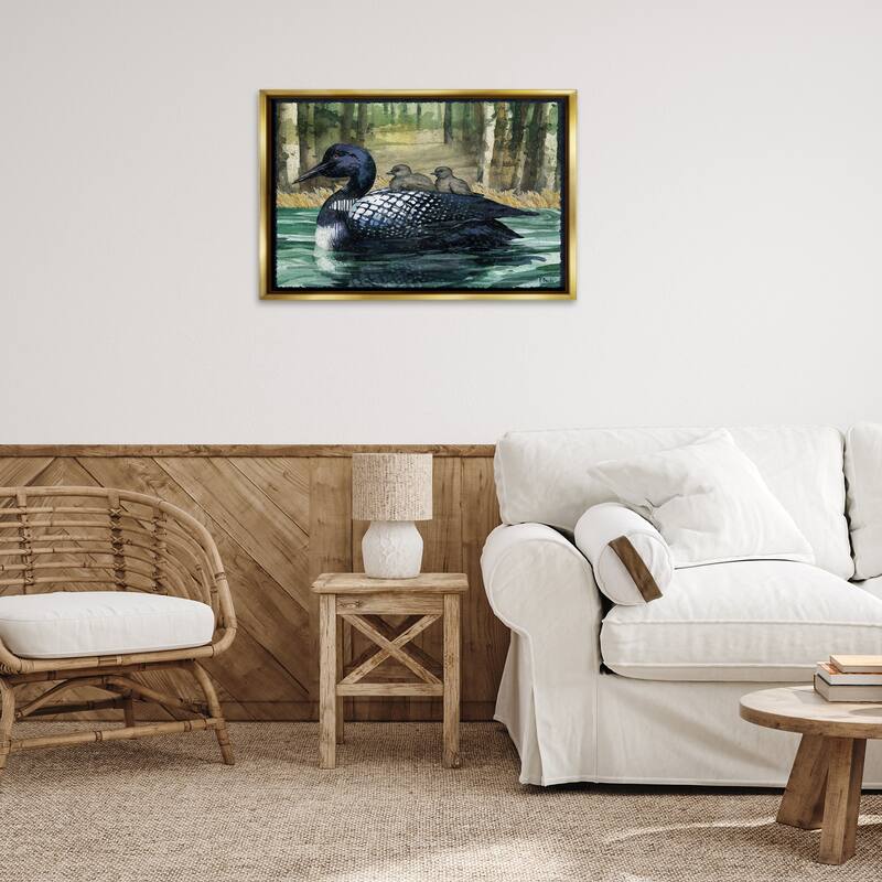 Stupell Loon Family on Lake Framed Floater Canvas Wall Art Design By Paul Brent