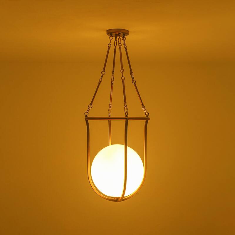 Mid-century 1-Light Glossy Glass Caged Semi-flush Mount - 17.7 in