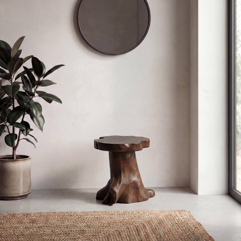 JONATHAN Y Amara Rustic Modern Handcrafted Live Edge Solid Teak Wood Stump Stool