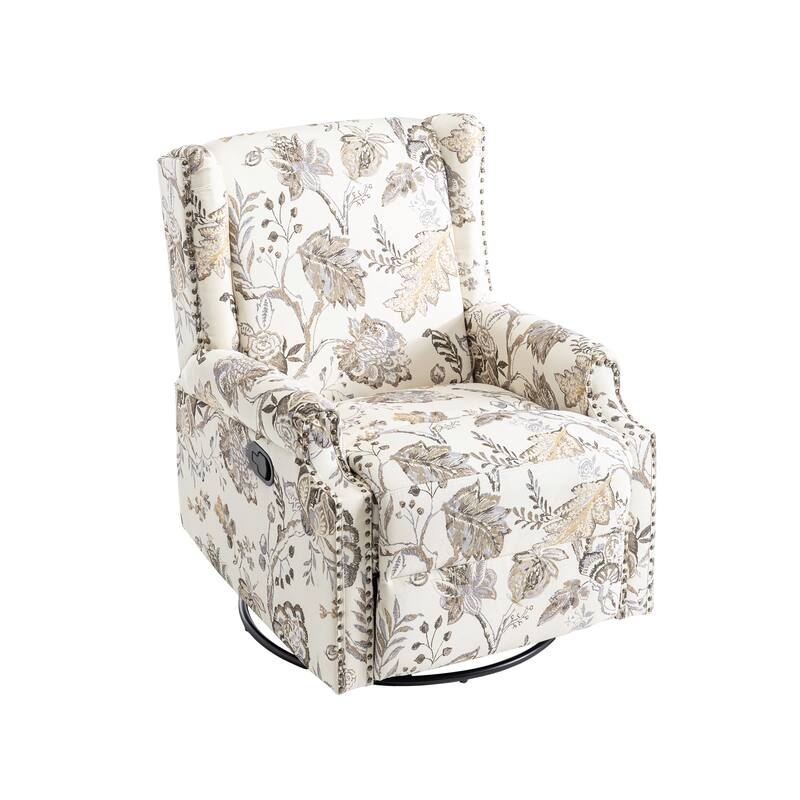 Patterned Linen Swivel Manual Push-Back Recliner Chair