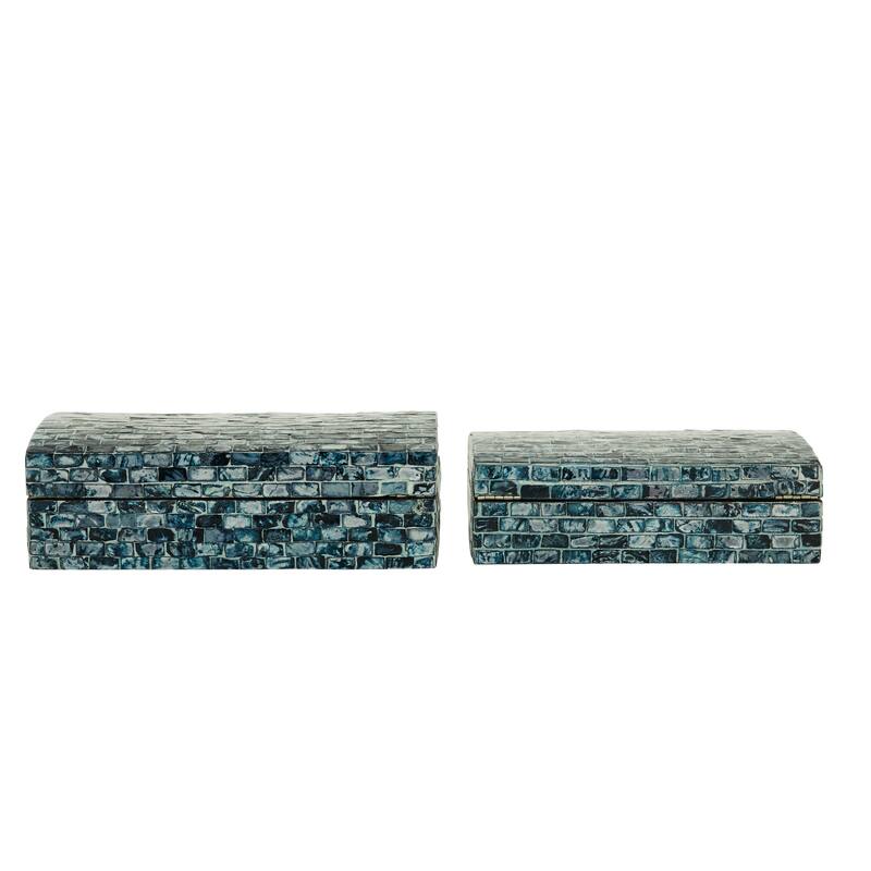Mother of Pearl Handmade Geometric Box with Hinged Lid (Set of 2)