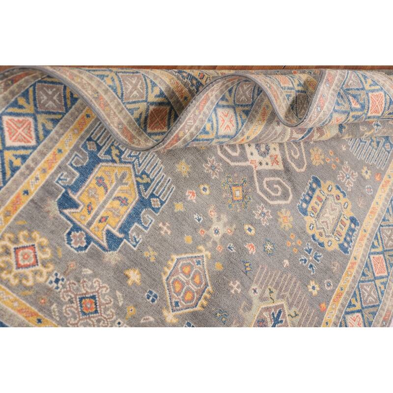 Gray Geometric Kazak Oriental Area Rug Handmade Bedroom Wool Carpet - 4'0"x 5'10"