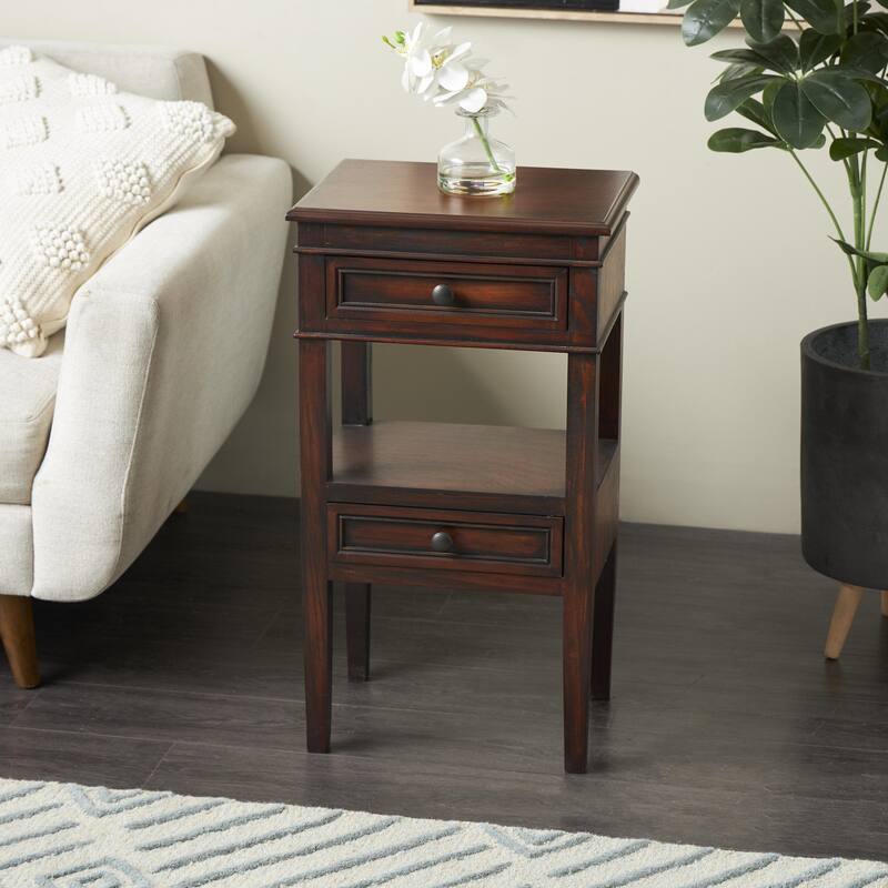 Wood 1 Drawer Accent Table - Brown - Roche River Decor