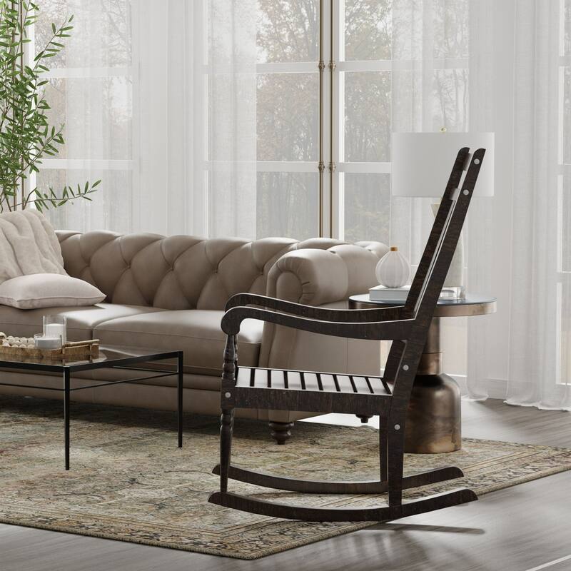 Wooden Slat Outdoor Patio Rocker Chair - 45" - Brown