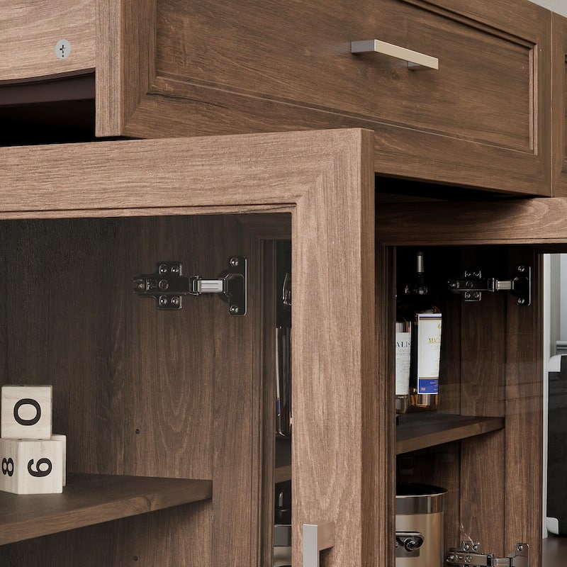 Glass Storage Cabinet with Doors,TV Stand for Living Room,Pantry,Brown/White