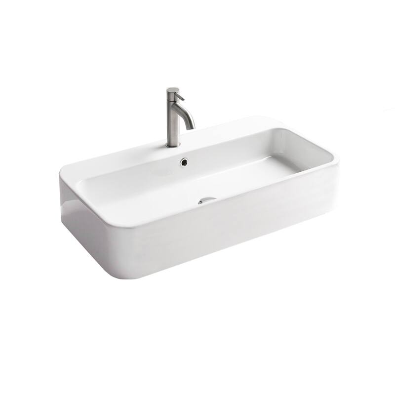 WS Bath Collections Cosa 31-1/2" Rectangular Ceramic Vessel or Wall - Gloss White