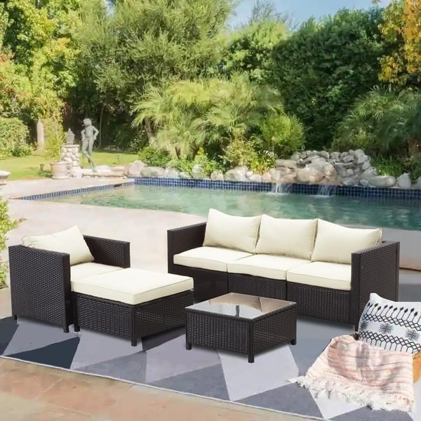 Zenova 5/6/7-Pieces Patio Rattan Sofa Wicker Sectional Sets with Pillows and Cushions. Opens flyout.