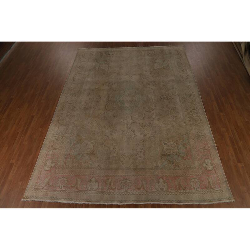 Medallion Tabriz Persian Vintage Area Rug Hand-Knotted Wool Carpet - 9'6" x 12'8"