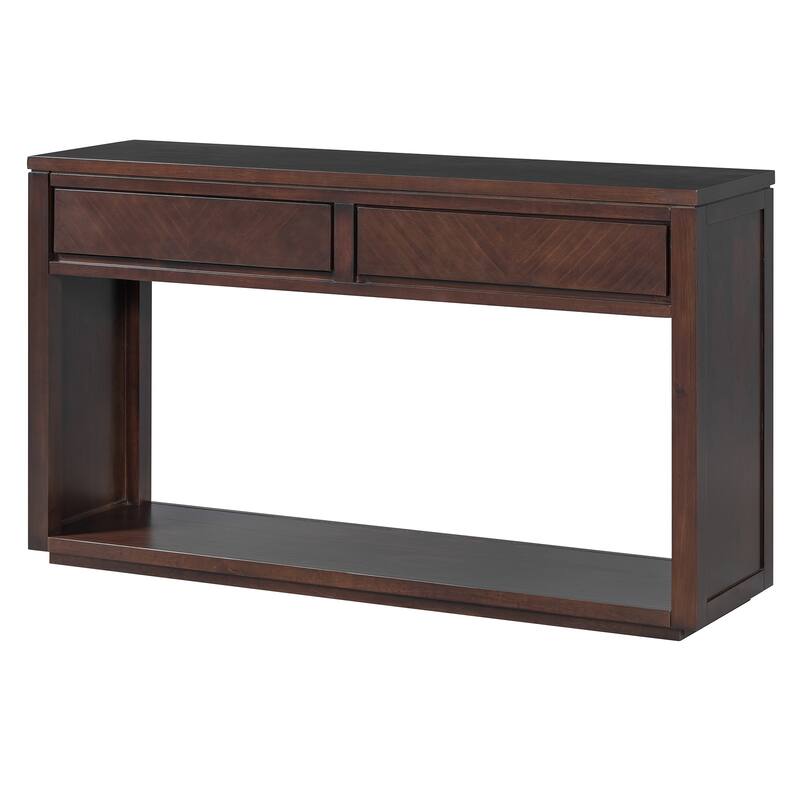 Rustic Wooden Console Table with Storage Drawers and Open Shelf - Elegant Entryway Table for Hallway and Living Room