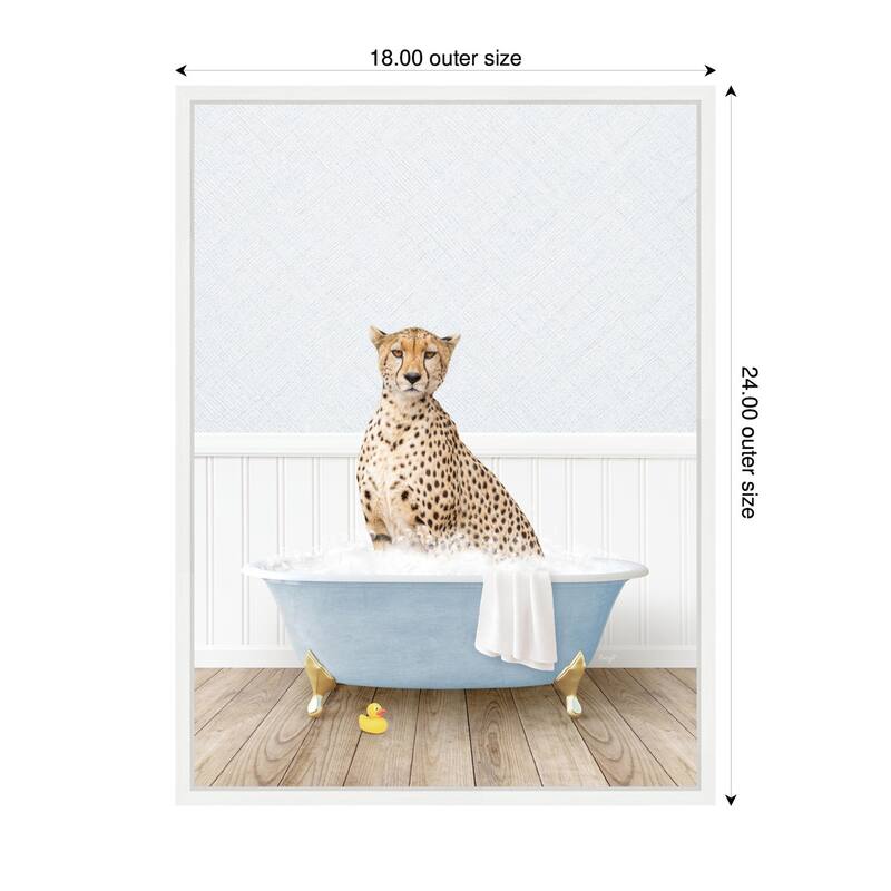 Kate and Laurel Sylvie Cheetah in Cottage Blue Bathtub Framed Canvas by Amy Peterson