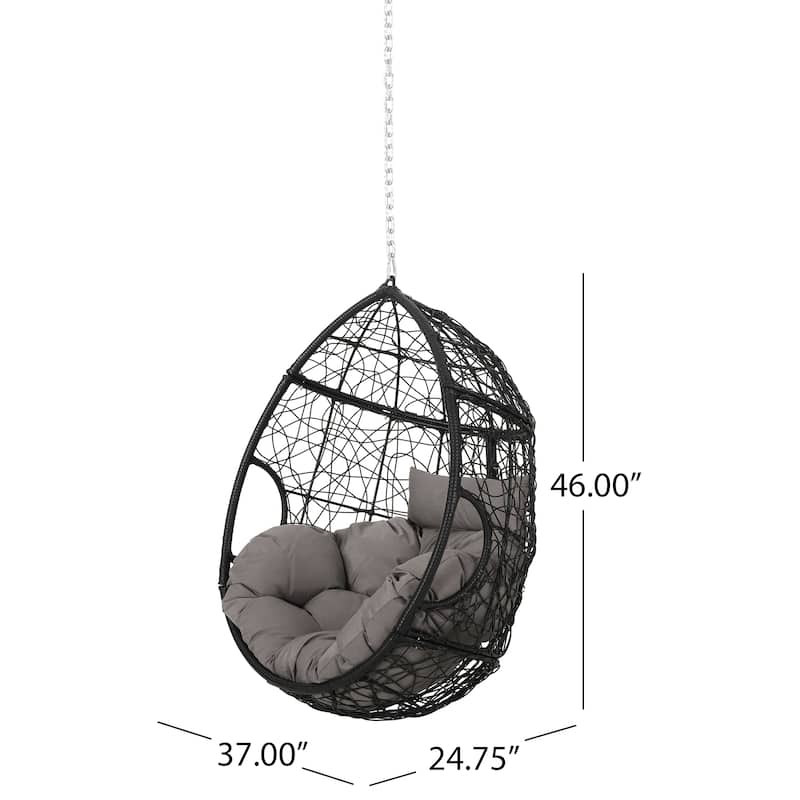 Modern Rattan Egg Chair with Water-Resistant Tufted Cushion, Teardrop Hanging Basket Chair, Wicker Swing Chair