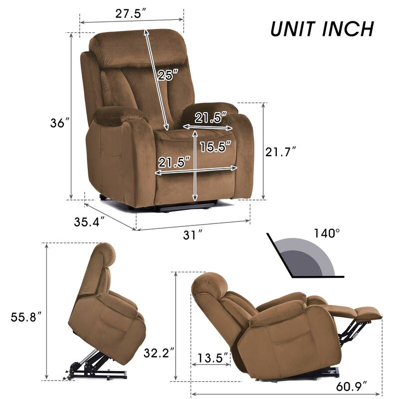 Blue Power Lift Recliner for Seniors with Remote, Anti-Skid Upholstery, Overstuffed Cushion, and Side Storage Pocket