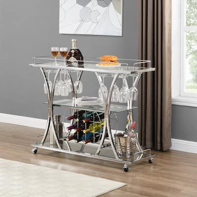 Serving Cart Glass Bar 3-Tier Metal Frame and Shelf