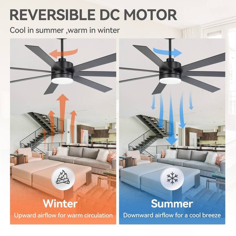 72-inch 7-Blade Matte Black Ceiling Fan with Light and Remote