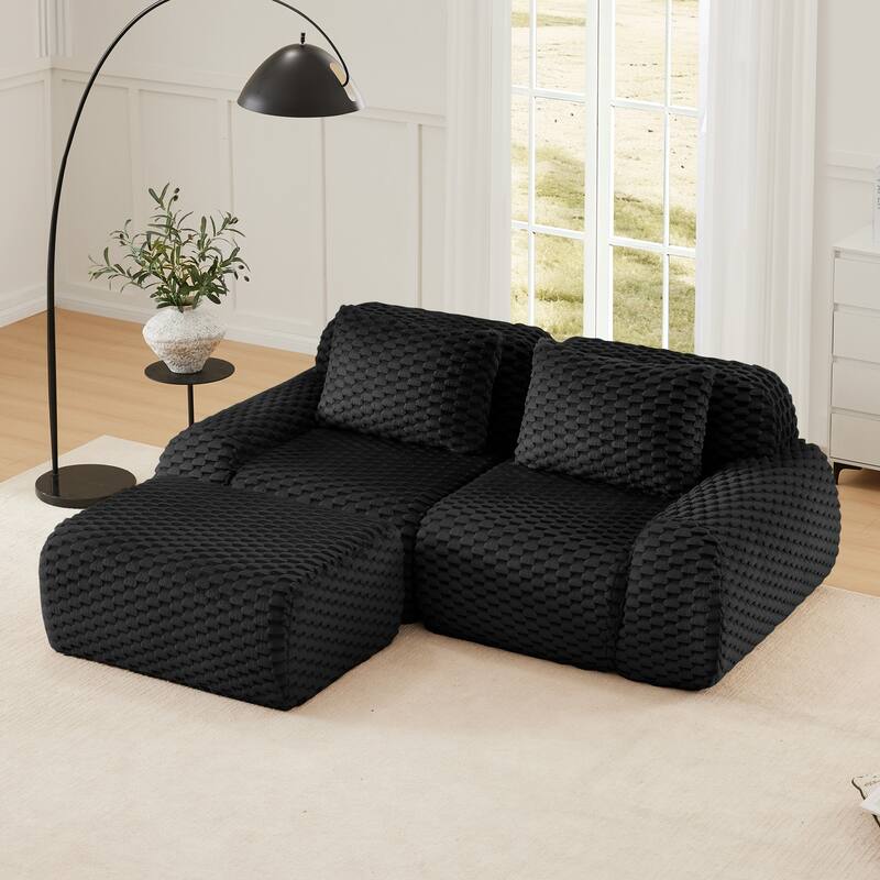 L-Shaped Modular Sectional Sofa for Living Room, Modern Upholstered Sofa Oversized Boneless Deep Seat Couch with Movable Ottoman - Black