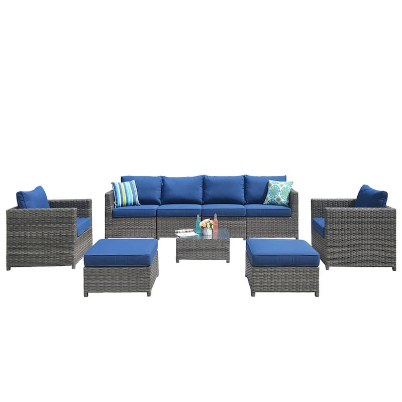 OVIOS Patio Furniture Deep Seat Wicker 9-piece Set