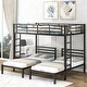 preview thumbnail 14 of 24, Full over Twin & Twin Size Bunk Bed w/Built-in Shelf, Metal Bed Frame Black