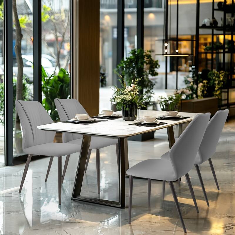 Dining Chairs Set of 2, Modern Kitchen Dining Room Chairs, Upholstered Faux Leather Cushion Seat and Sturdy Metal Legs