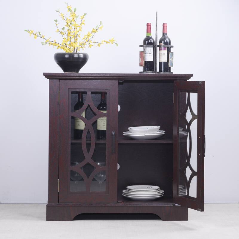 Sideboard Cabinet with Clear Tempered Glass Doors, Storage Cabinet with Adjustable Shelf, Large Capacity Wooden Accent Cabinet