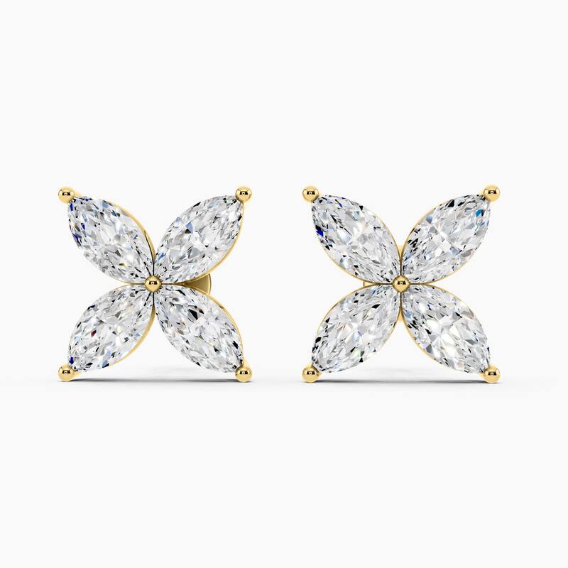 14K Gold Floral Lab Grown Diamond Fashion Stud Earrings 1.68 CTTW - Yellow