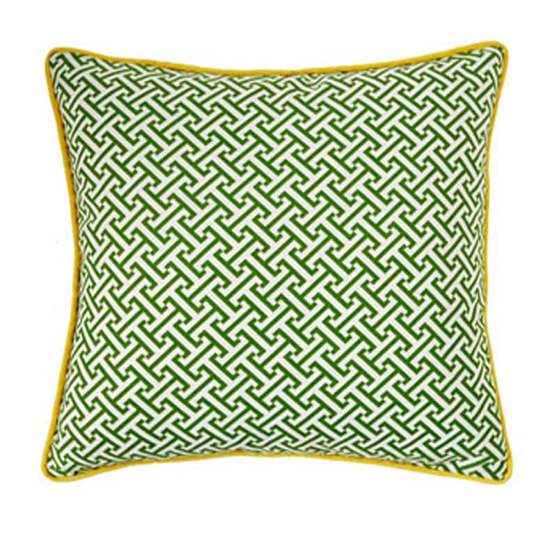 Jiti Outdoor Waterproof Sunbrella Mid-Century Modern Geometric Maze Patterned Square Throw Pillows Cushions for Pool Patio Chair - Green/Yellow