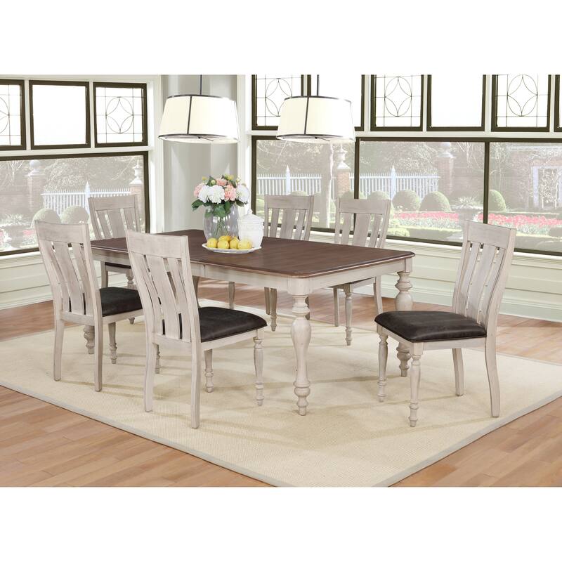 Roundhill Furniture Arch Weathered Oak Dining Set: Table with Extension Leaf, Six Chairs