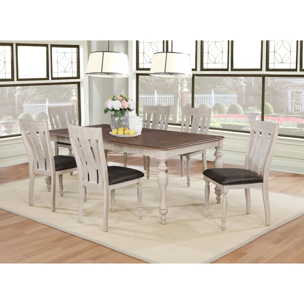 Roundhill Furniture Arch Weathered Oak Dining Set: Table with Extension Leaf, Six Chairs